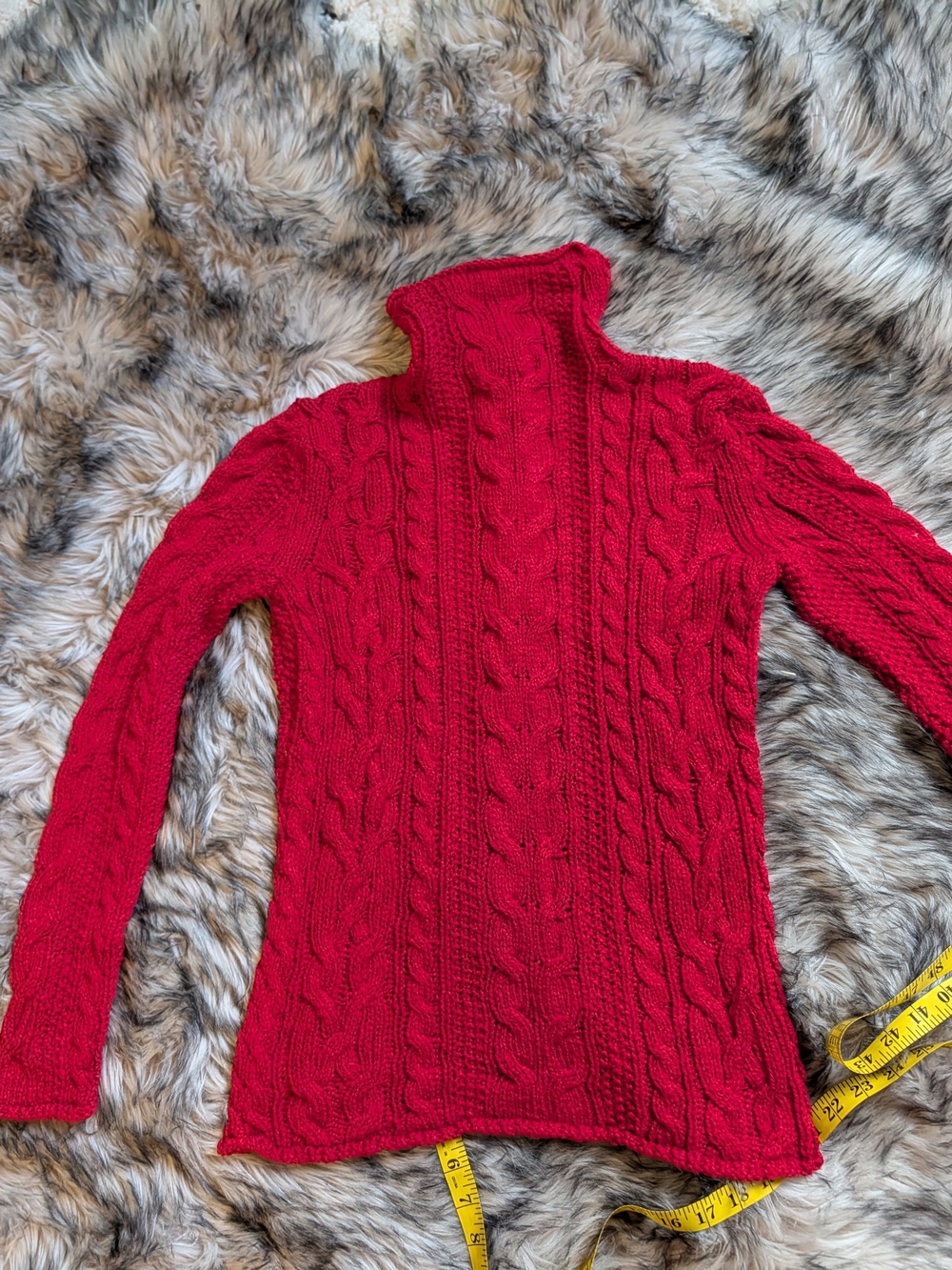 Lauren Jeans Co. Ralph Lauren. Red Cable-Knit Turtleneck Sweater - Women Size S